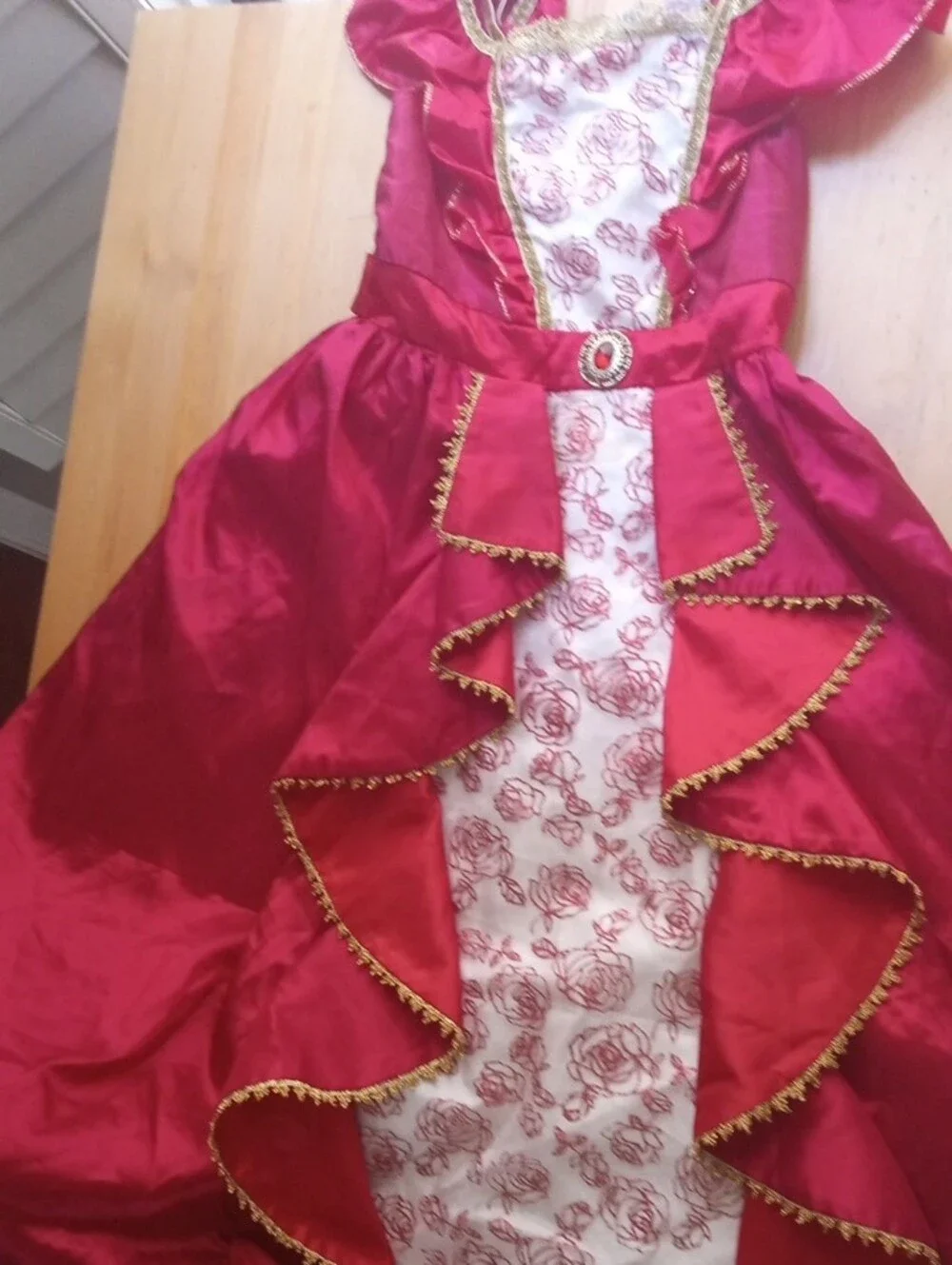 Red Velvet Princess Dress with Gold Trim